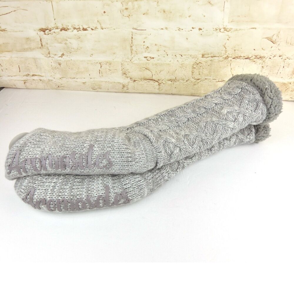 Aromasoles Lounge Socks Cable Knit One Size Gray Lined Rose Shea Butter Non Slip - Picture 3 of 10